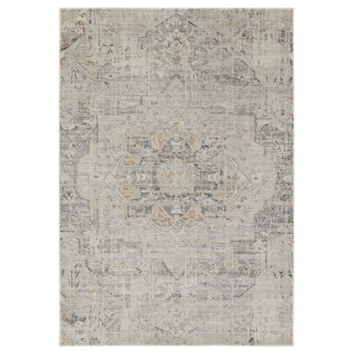 Tapis oriental gris / beige en polypropylène tissé à la machine Rectangle Toilon