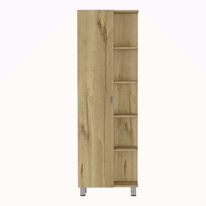 Armoire en lin à porte simple H 62 po, cinq tablettes extérieures, quatre tablettes intérieures, Beige