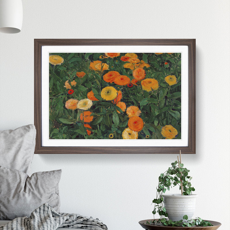 Marigolds by Koloman Moser - Picture Frame Painting, Walnut Framed, 48cm H x 65cm W x 2cm D