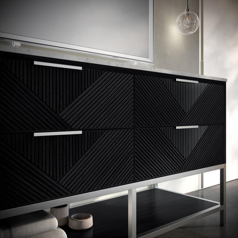 Diamond 60'' W Double Vanity, Italian Carrara Marble, Charcoal Black, Brushed Nickel