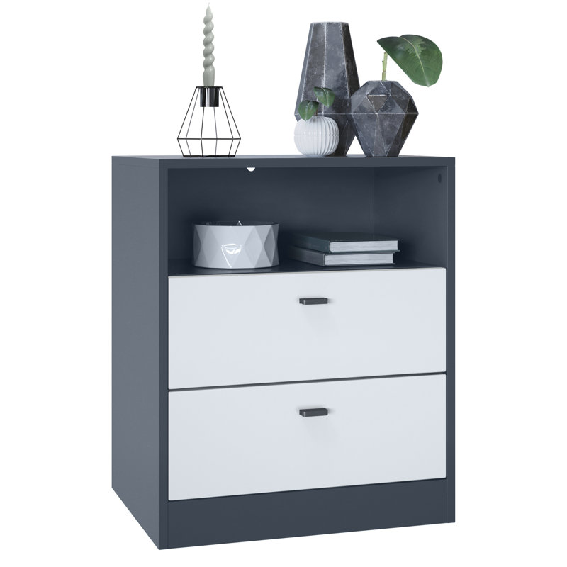 Berenices 56cm W 2 - Drawer Chest of Drawers, Matt Anthracite/Matt White
