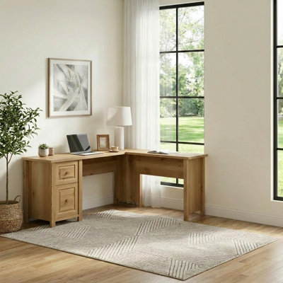 Bureau d'ordinateur en L 65 po avec 2 tiroirs