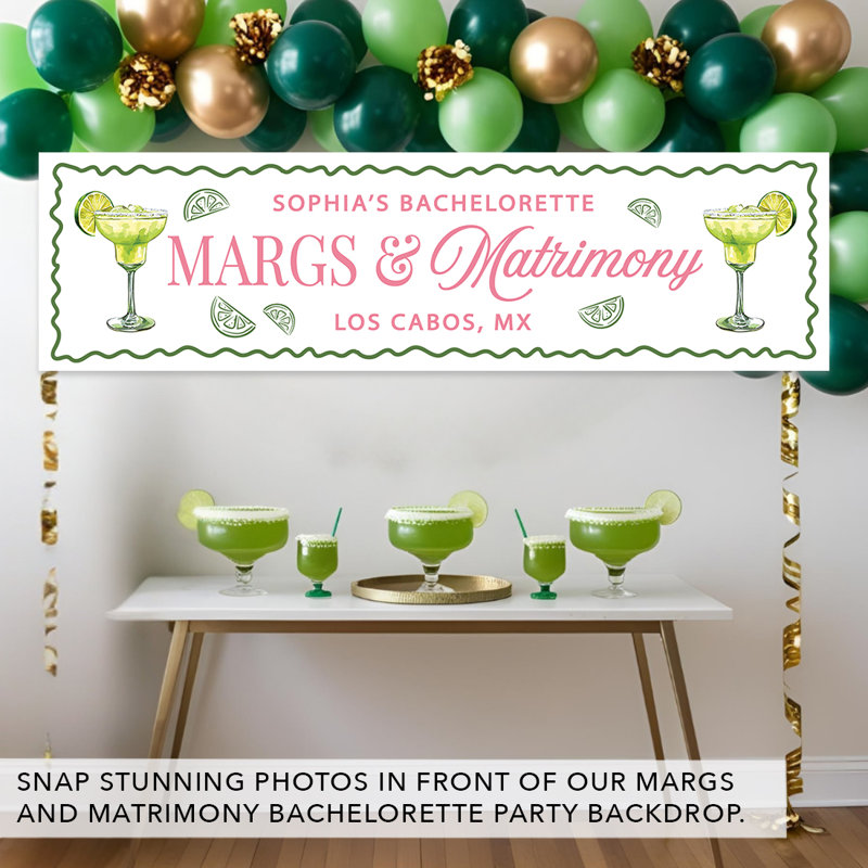 Bannière sur mesure «Margs & Matrimony», margaritas et mariage, toile de fond personnalisée, décor personnalisé, Oui
