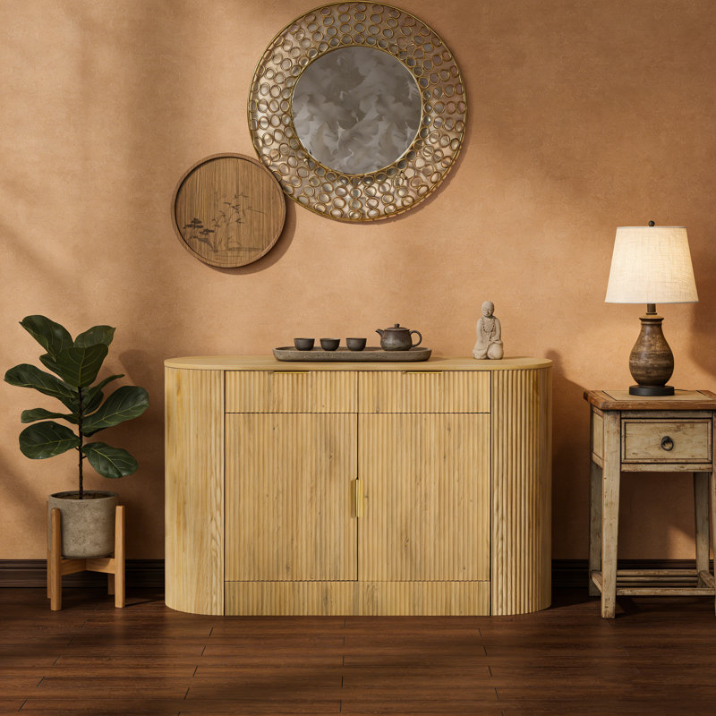 55.1 Inch Modern Storage Lilliam with 2 Doors, 2 Drawers, and 3-Tier Side Shelves for Versatile Home Organization., Natural
