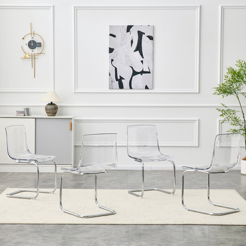 Modern Transparent Dining Chair with Chrome Metal Cantilever Base (Set of 4)