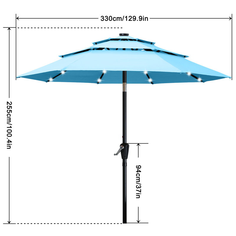 Parasol de marché éclairé Caerphilly, Turquoise, 129.9" W x 129.9" D