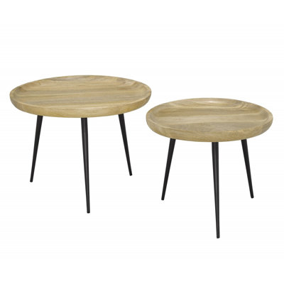 2 Piece Accent Table Set, Light Oak/Black