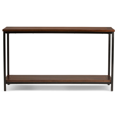 Table de canapé industrielle en bois de manguier et métal Skyler l 54 po avec tablette ouverte et structure en acier