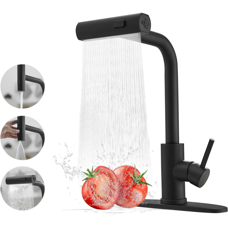 Kitchen Faucets With Pull Down Sprayer,Waterfall Kitchen Sink Faucet,Commercial Utility Stainless Steel Kitchen Faucets,Single Handle Kitchen Sink Faucet With Pull Down Sprayer For 3 Function