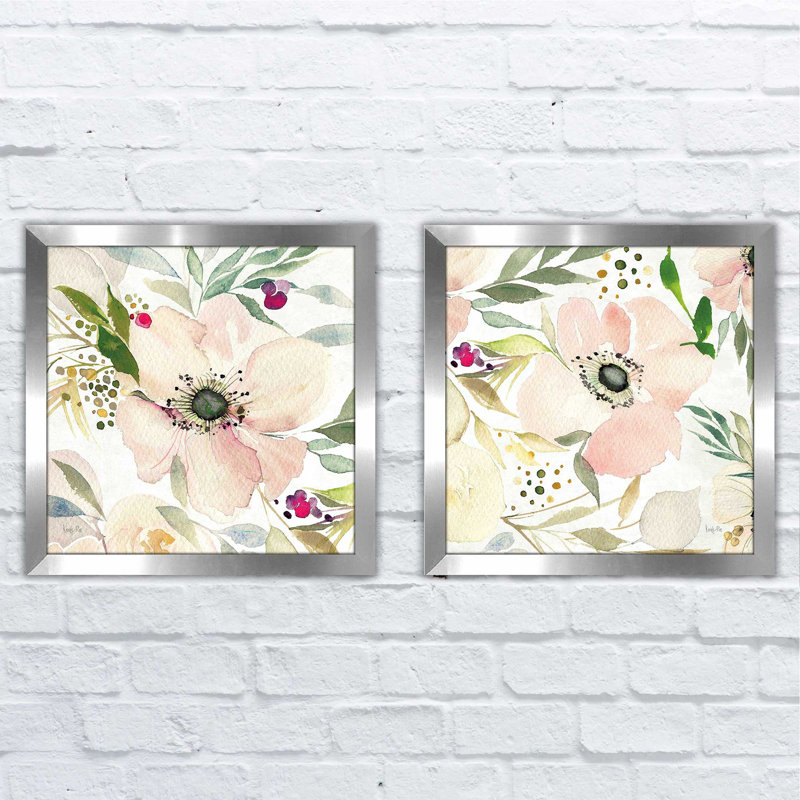 « the joy of white ii », ensemble de 2 reproductions de peintures à l’aquarelle encadrées, H 16,5 po x l 33 po, Pas de tapis