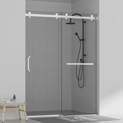 56" - 60" W X 78" H Contemporary Frameless Double Sliding Shower Doors with 5/16" Low-iron Clear Tempered Glass