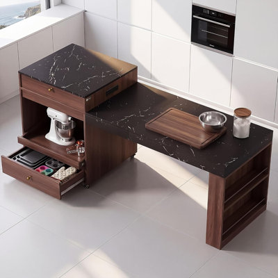 78.8 Inch Large Extendable Rolling Kitchen Island with Power Outlet, Kitchen Island with Storage Drawers for Dining Prep