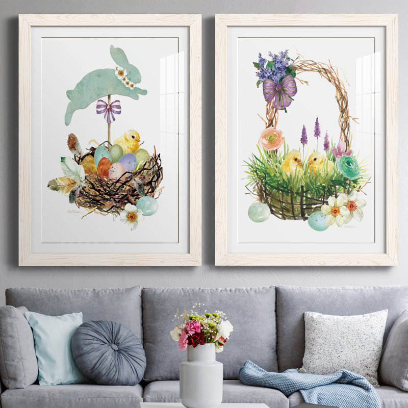 Bunny Hop - ensemble de 2 reproductions d'art, H 37,5 po x l 55 po x P 1,5 po, Papier encadré blanc
