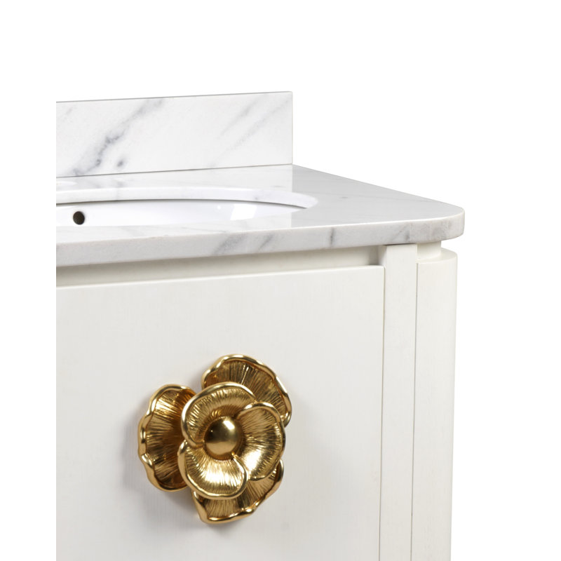 Briallen 30" Freestanding Standard Single Bathroom Vanity with Top, Cerused White, Antique Brass