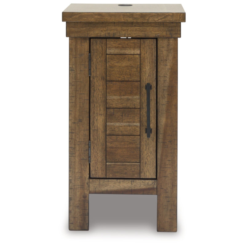 Brown Wood Rectangular End Table with Storage and USB Ports