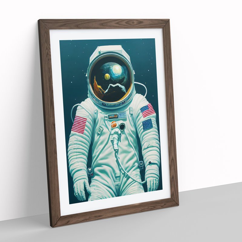 Outstanding Astronaut - Framed Print, 46cm H x 34cm W x 2cm D, Walnut