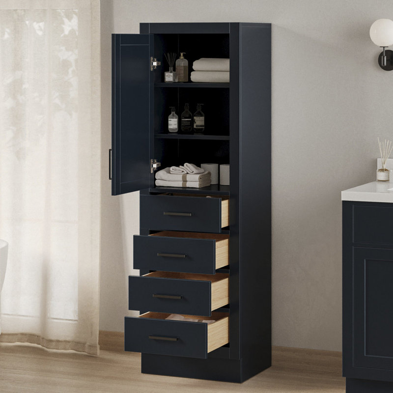 Tidworth Solid Wood Linen Cabinet, Pre-assembled, 65"H x 20"W, Midnight Blue
