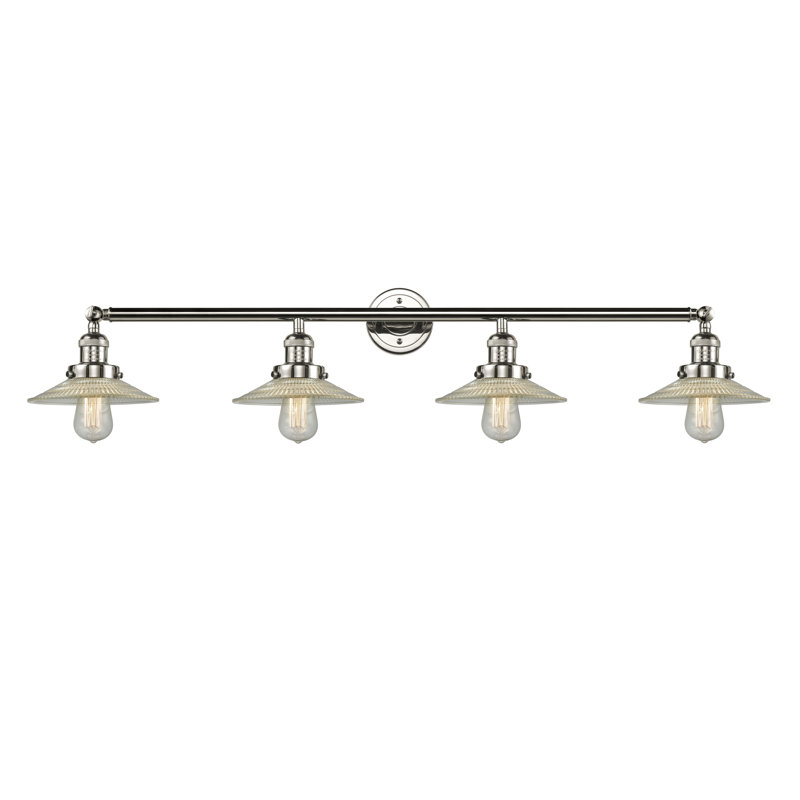Reyhani 4 - Light Dimmable Vanity Light, Polished Nickel, Clear Halophane, 60 Watt Vintage Incandescent Bulb