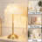 Modern Fabric Dimmable Table Lamp, Cream Ruffled Satin Led Nightstand Lamp With Pearl Bead Fringe