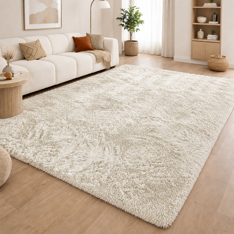 Aspire Homeware Cream Shaggy Area Rug Soft Plush Indoor Carpet, Rectangle 80cm Width X 150cm Length