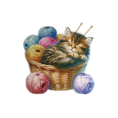 Chat dans un panier - puzzle en bois par Wizardi F07N9-36