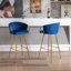 2 tabourets de bar, 26 pouces chacun, bleu, avec repose-pieds et velours + pieds dorés, élément de siège décoratif de 2, repose-pieds bleu, stabilité