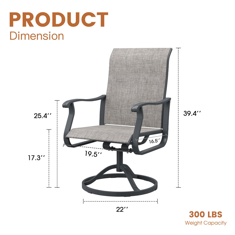 Chaises de salle à manger d'extérieur pivotantes à 360 ° PVC-coated polyester, Gris