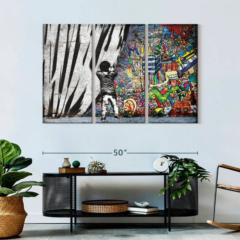 Ensemble de 3 musiques musicales derrière le rideau sur toile, H 32 po x l 50 po x P 1,25 po