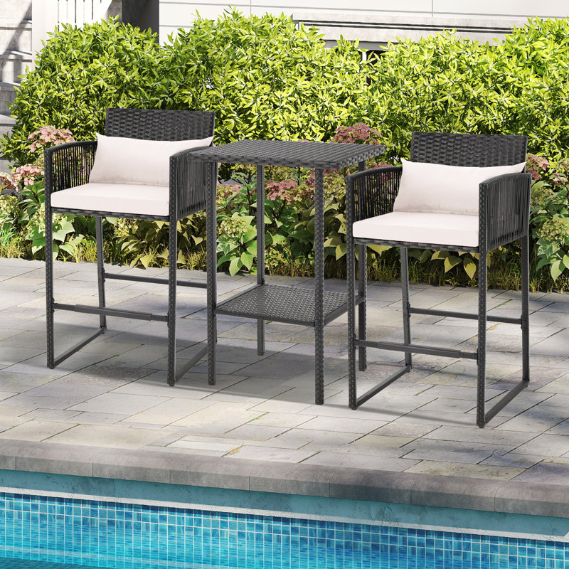 Tannehill 3-Piece Steel Outdoor Bar Set, Black