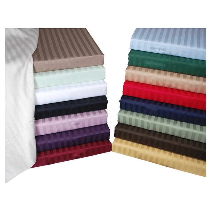 300 Thread Count Certified Egyptian Cotton Stripe Sheet Set, Ensemble de draps pour lit double + un drap-housse, Gris