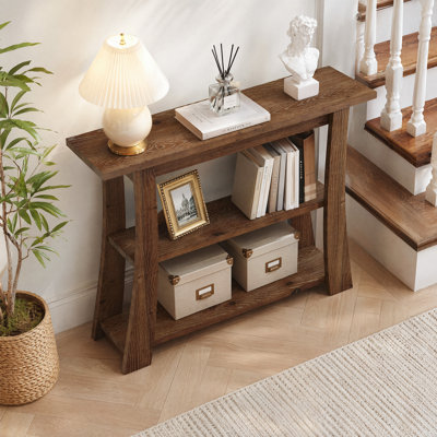 Console en bois massif avec tablettes de rangement, petit canapé d'entrée en bois à 3 niveaux pour le couloir du salon