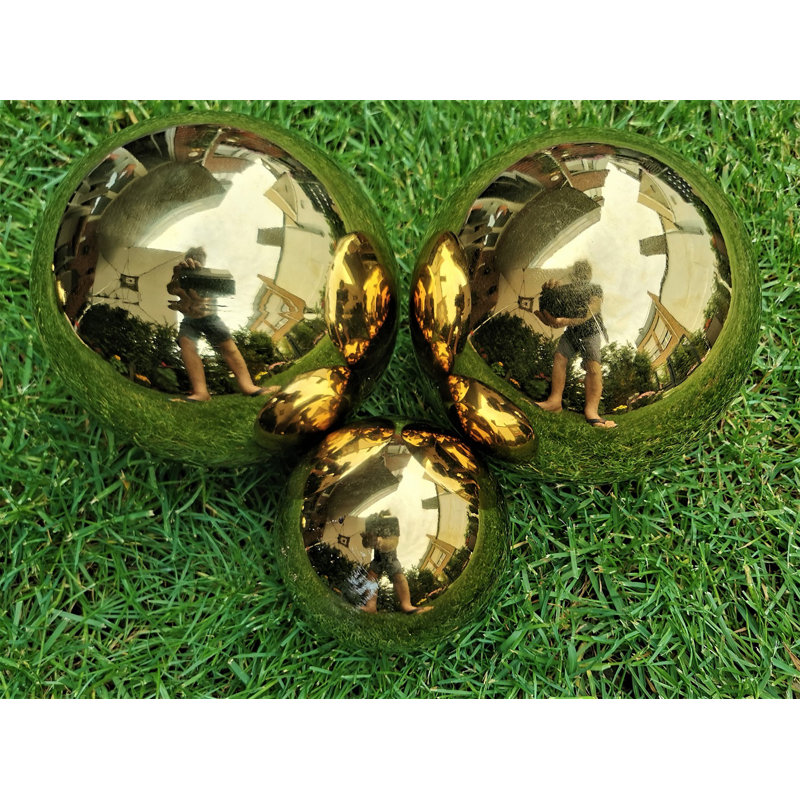 Chaitan Stainless Steel Gazing Ball, 15cm H x 30cm W x 25cm D, Gold, 3
