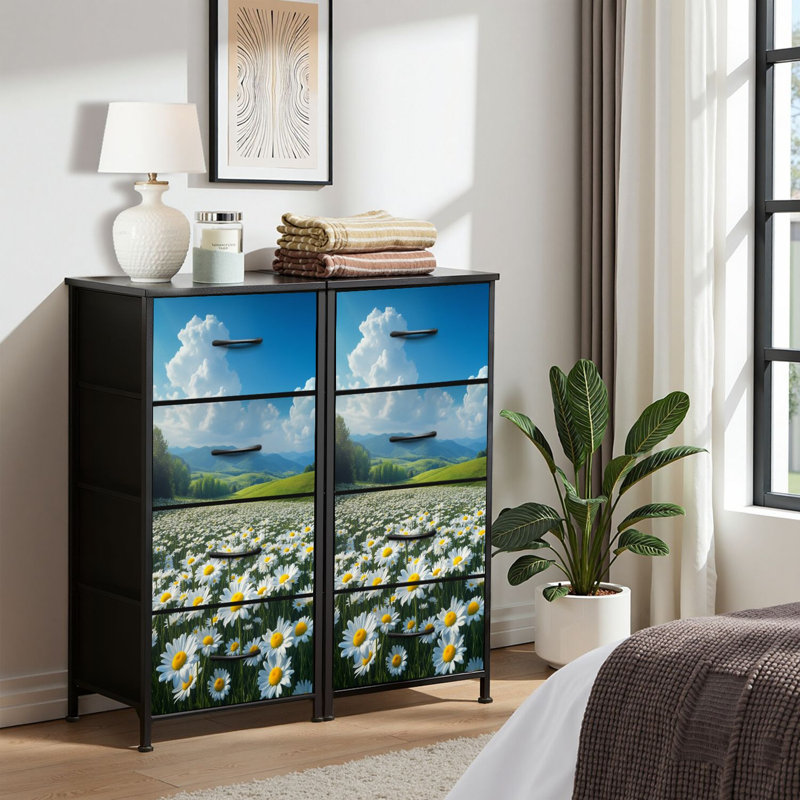 4 Drawer Dresser for Bedroom, Narrow Chest of Drawers, Wooden Top and Study Iron Frame 18"x37.5"-(WxH)