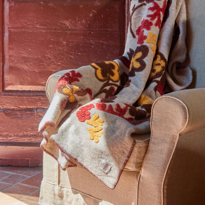 Isotta Throw Blanket, White/Pearl/Camel/Walnut