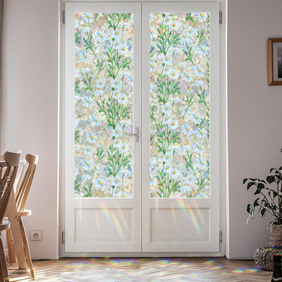 Window Privacy Film Stained Glass Window Film Rainbow Window Film Window Clings Non-Adhesive Reusable Decorative For Room (Daisy Rainbow)