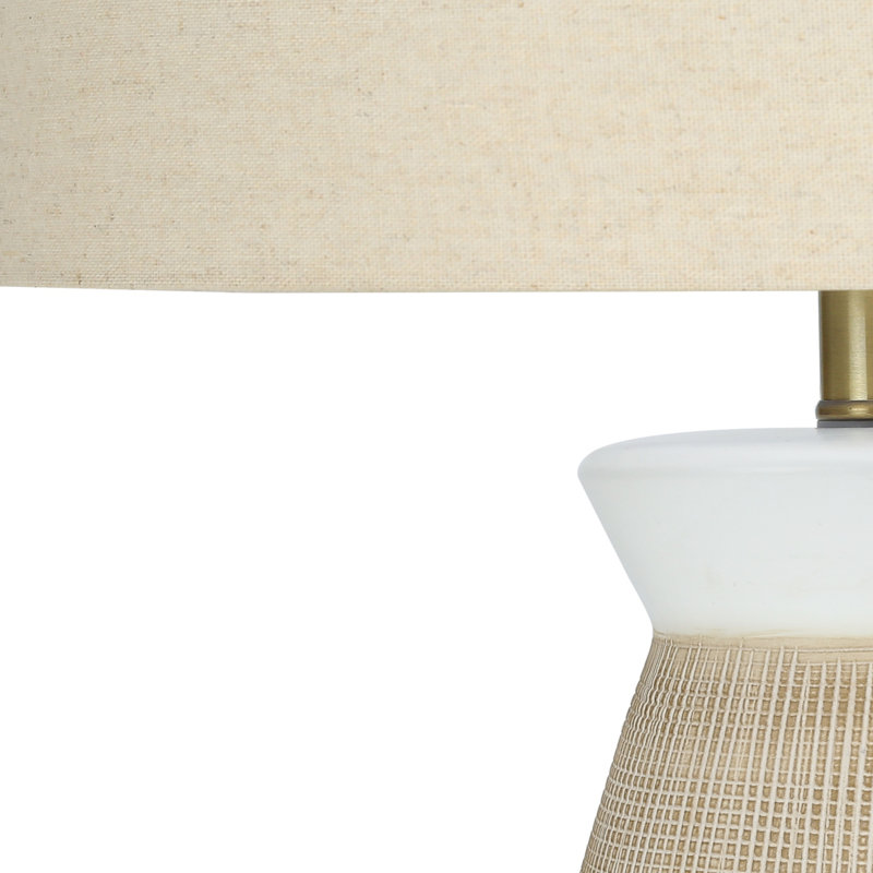 27"H, Table Lamp, Cream Ceramic, Beige Shade, Combining A Smooth Cream With A Textured Darker Cream Finish, Table Lamp, Cream