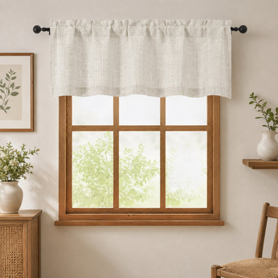 Natural Valances for Windows 1 Pcs 18 Inch Length, Light Filtering Textured Short Small Valance Curtains for Bathroom Basement Living Room Bedroom, Half Window Curtains Over Sink, 52" Wx18 L