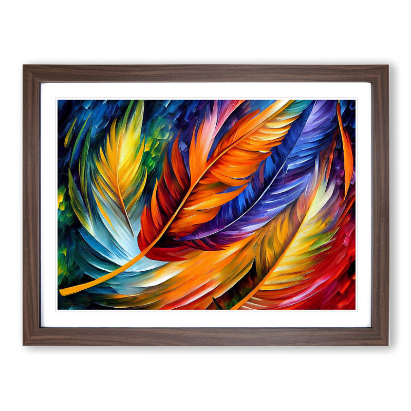 Bird Feather - Single Picture Frame Painting, 25cm H x 34cm W x 2cm D, Walnut Framed