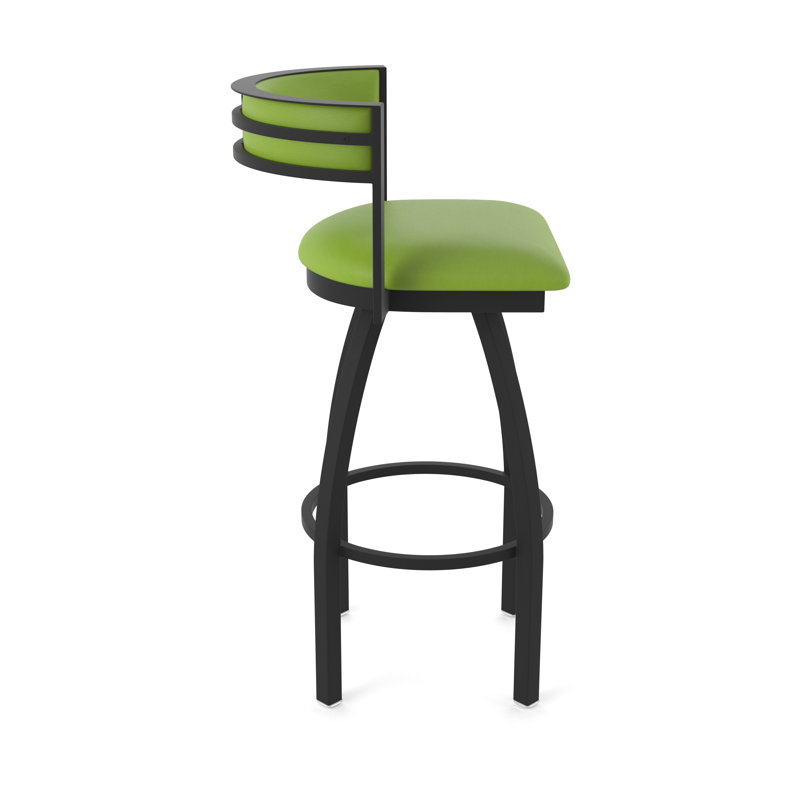 Tabouret Artémis, Noir froissé, Tabouret de comptoir (siège d'une hauteur de 25 p, Vinyle - vert kiwi Canter