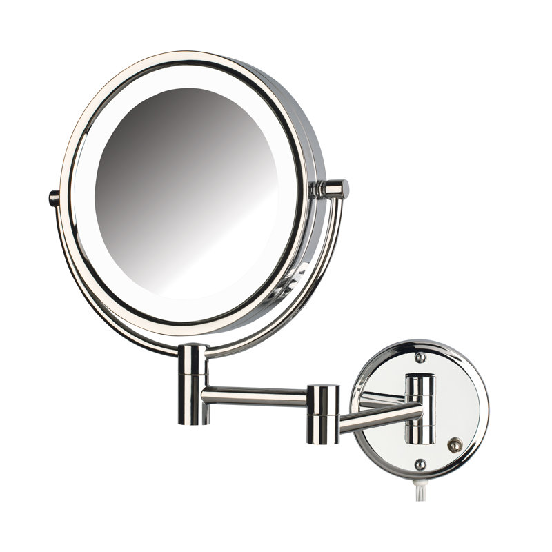 Ayen 8.5" Lighted Wall Mount Magnified Makeup Mirror, Plug In, Nickel