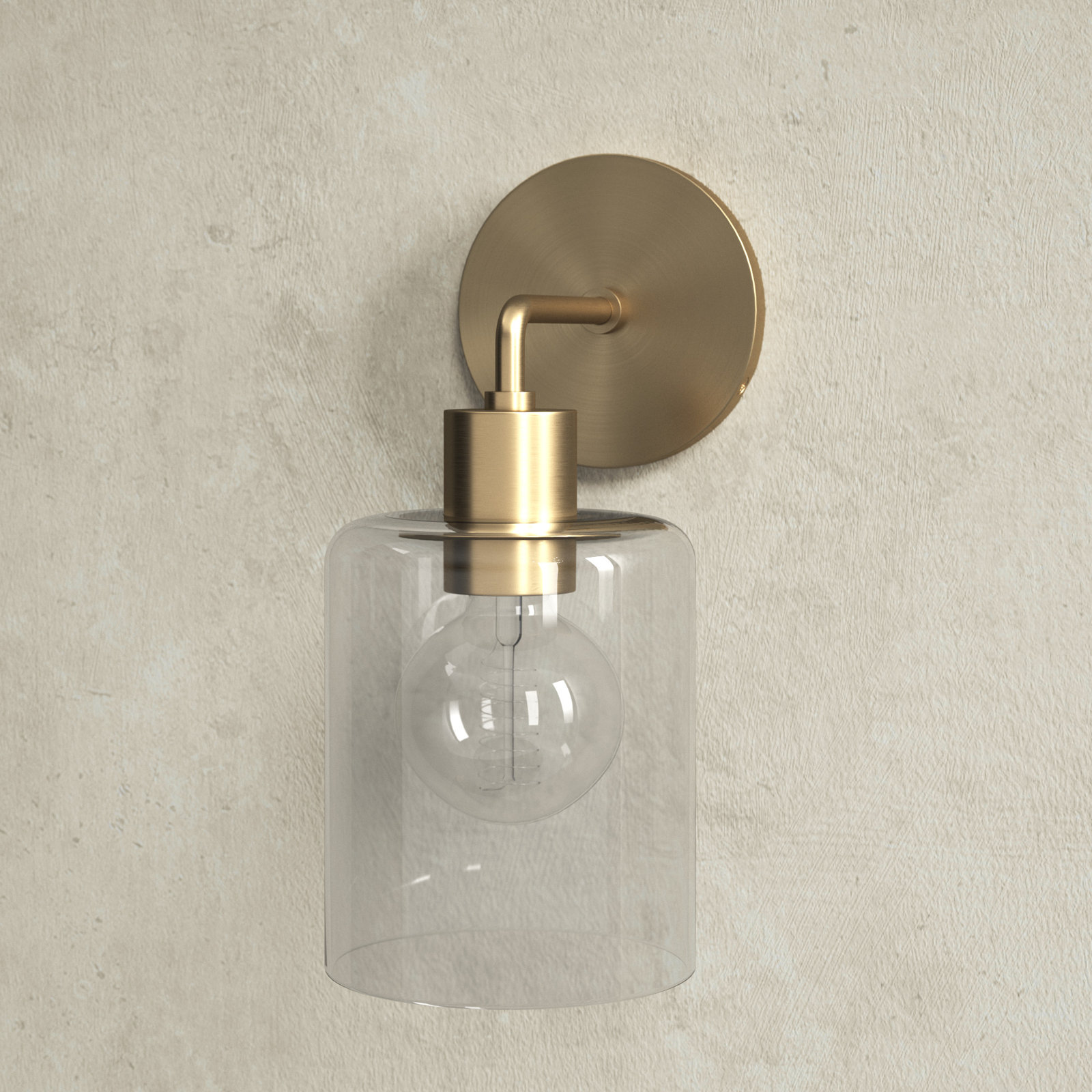 Single Light Glass Dimmable Armed Sconce, Aged Brass