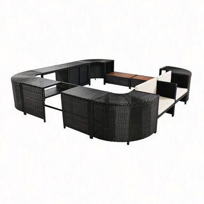 Spa Surround Spa Frame Quadrilateral Outdoor Rattan Sectional Sofa Set With Mini Sofa,Wooden Seats And Storage Spaces