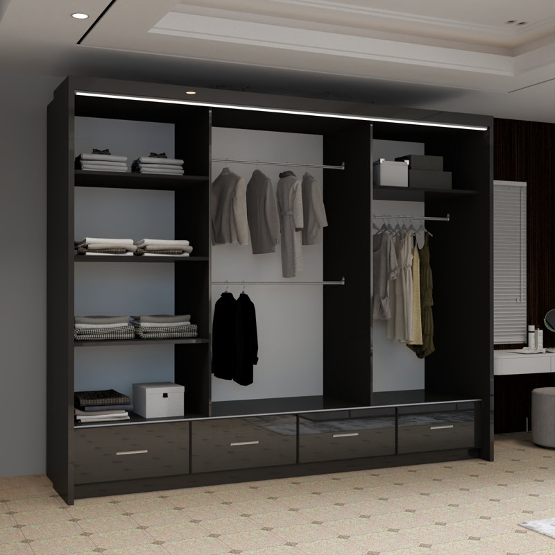 Desilets 2 Door Manufactured Wood Wardrobe, Black, 220 cm H x 255 cm W x 66 cm D