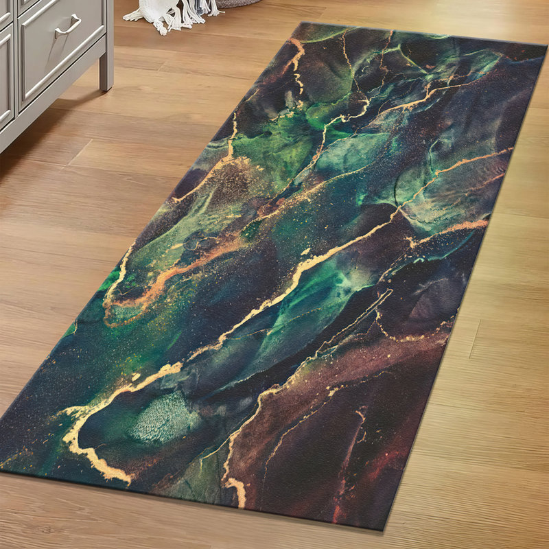 Non-Woven Thin Printed Rug Featuring a Contemporary Geometric Design in Earthy Tones Perfect for Updating Home Decor