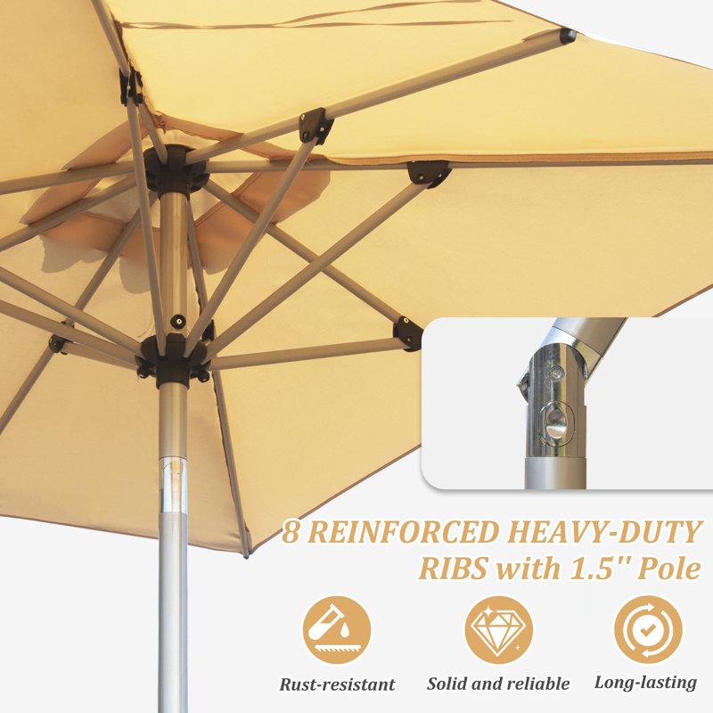 Parasol de patio rectangulaire avec fonction de levage et d'inclinaison à manivelle (base non incluse), Beige