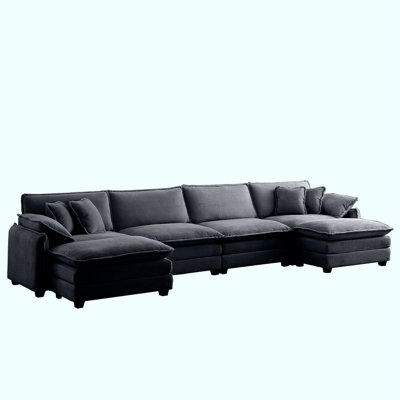 U Shape Sofa, Modern Upholstered 4 Seater Sofa With 2 Ottomans, Premium Soft Sofa
