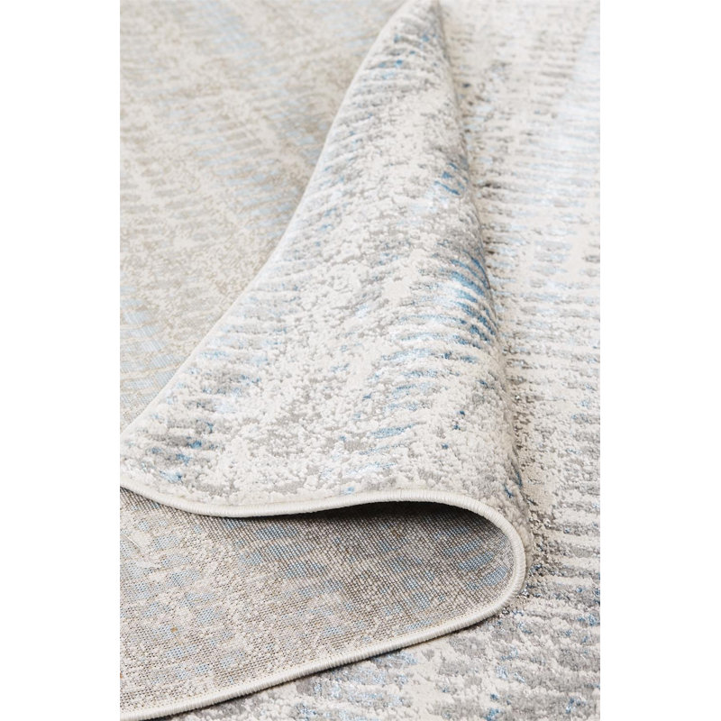 Blue Abstract Reversible Rectangular Synthetic Rug 4' x 6'