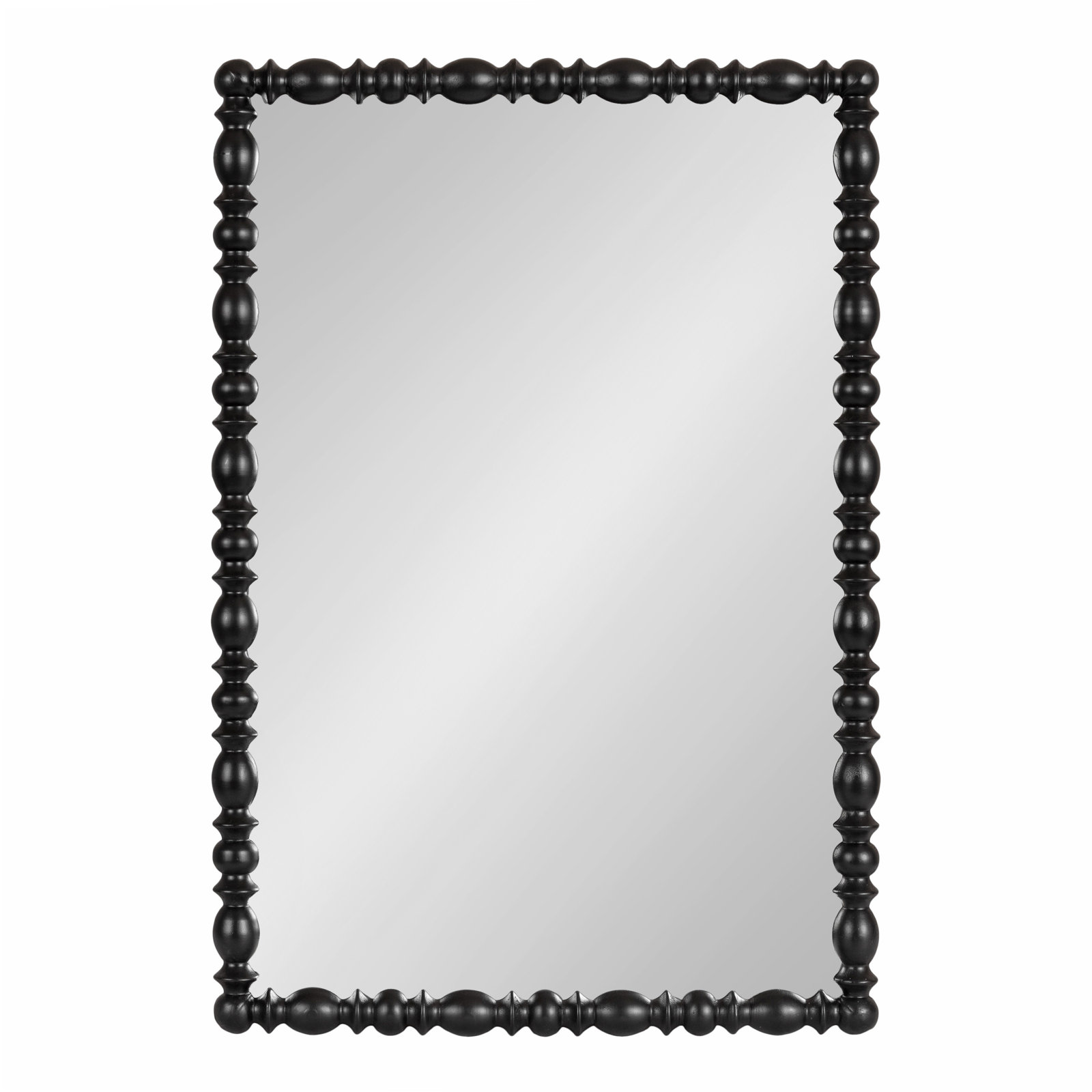 Rectangle Scalloped Wooden Mirror, Manufactured Wood, Black, 33.5" x 23"