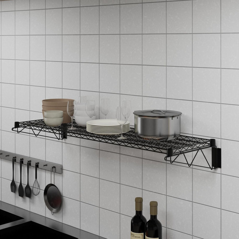 Black Epoxy Wire Wall Mount Shelf, 8" H x 60" W x 18" D