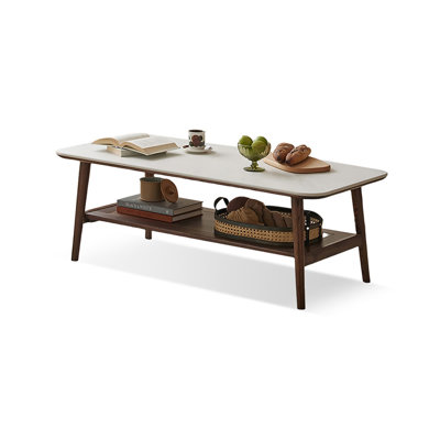White&Walnut Solid Wood + Sintered Stone Rectangular Coffee Table
